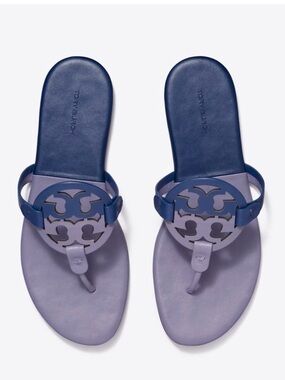 Tory Burch Dark Lotus two tone Miller Logo Thong Sandals